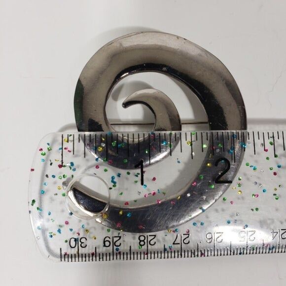 Vintage Y2K Large Swirl Spiral Brooch Pin Signed M Jent Polished Silver Tone - Picture 7 of 8
